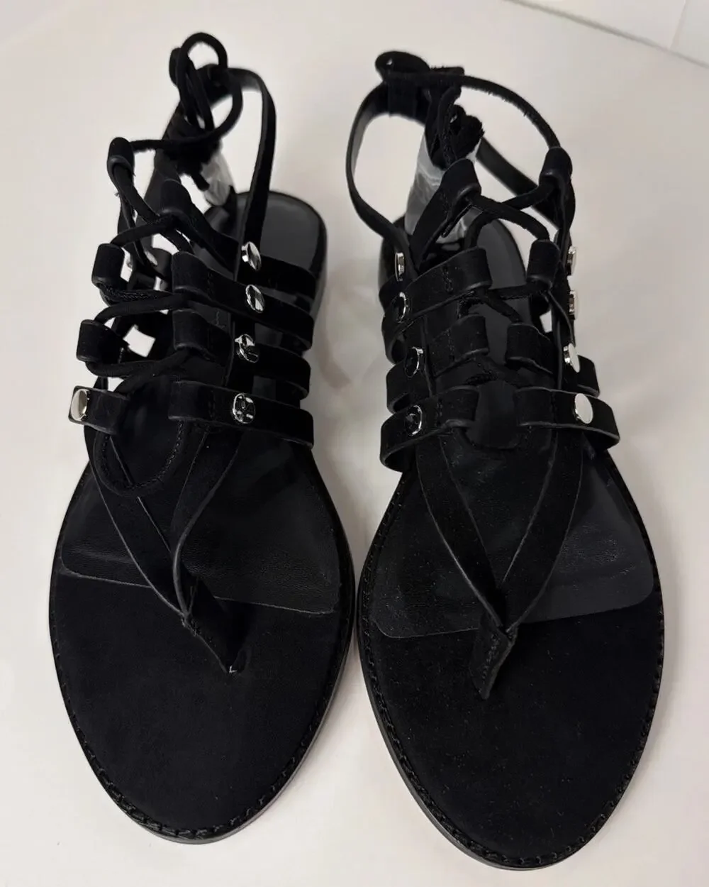 REBECCA MINKOFF Suede Evonne Gladiator Sandals Sz 8M Black NIB